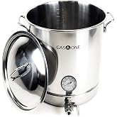 GasOne 10 Gallon Stainless Steel Home Brew Kettle Pot Pre Drilled 4 PC Set 40 Quart Tri Ply Bottom for Beer Brewing Includes Stainless Steel Lid, Thermometer, Ball Valve Spigot - Home Brewing Supplies