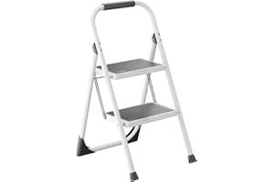 ALPURLAD Step Ladder 2 Step Stool Folding Step Stools for Adults with Handgrip & Anti-Slip Sturdy and Wide Pedal 330lbs Stepladder Multi-Use for Household & Office Foldable Step Stool (White)