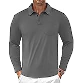 Men's Athletic Long Sleeve Polo Shirt Lightweight Button Collared Golf Shirts with Pocket