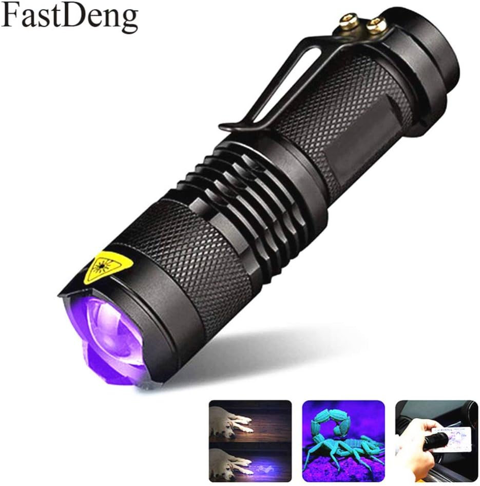 LED UV Flashlight Ultraviolet Torch with Zoom Function Mini UV Black Light Pet Urine Stains Detector Scorpion Hunting UV Test Cosmetic Test Flashlight