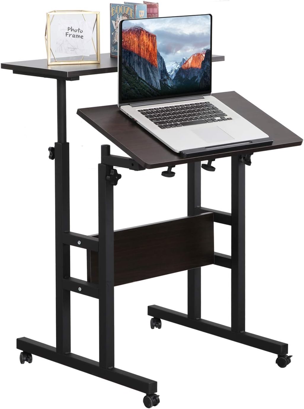 best standing desks on amazon on Amazon Com Qwork 2 Tier Mobile Standing Desk Stand Up Desk Height Adjustable Laptop Desk Home Office Workstation Ergonomic Sit To Stand Table Tilting Computer Desk On Wheels For Home Office School Black Office