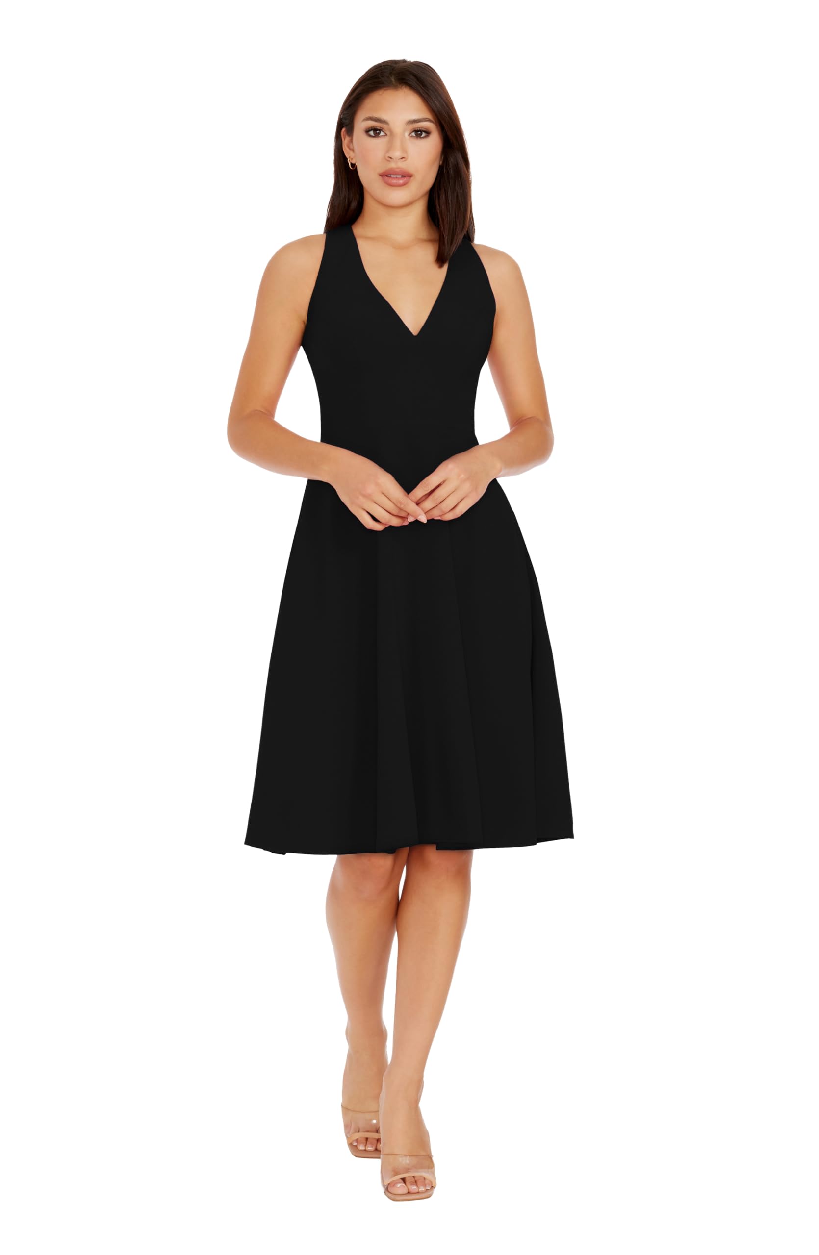 Photo 1 of Dress the Population Women's Catalina Solid Sleeveless Fit & Flare Midi Dress, black l