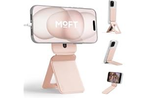 MOFT Phone Tripod Stand Compatible with iPhone 16/15/14/13/12 Series, Angle Adjustment & Strong Magnets MOVAS Vegan Leather Invisible Selfie Stick Tripod, Peach Pink (Without Card Slot)