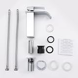 Wasserrhythm Waterfall Basin Tap Chrome Brass Mixer with Pop Up Waste Square UK view 8