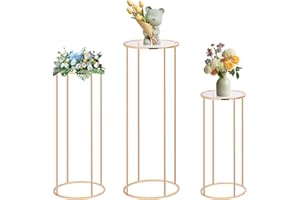 3PCS Cylinder Pedestal Stands for Parties, Gold Metal Plant Round Cylinder Stands for Party Flowers, Display Columns Pedestal