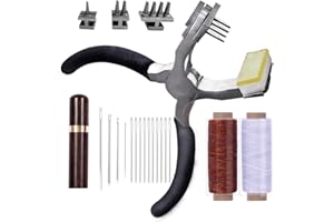 Stitching Hole Punch BUTUZE,4mm Silent Leather Hand Pliers with Leather Needle,Wooden Needle Case,Waxed Thread for Belts, Straps, Saddles, Shoes, Fabric, Leather DIY