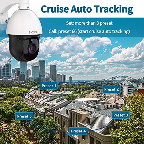 BIOXO 30X Zoom IP PoE+ Auto Tracking Outdoor Pan Tilt Zoom Security Camera, 1080P High Speed Ptz