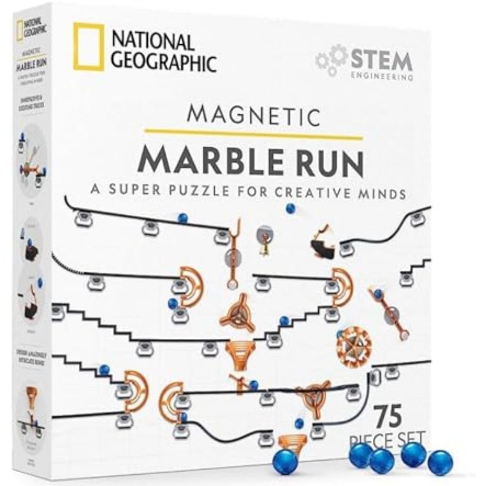 National Geographic Magnetic Marble Run - Super Fun Engineering and Construction Toys with Magnets and Marbles for Kids | Activity Building Games | Creative STEM Toys for Girls and Boys | 75 Piece Kit