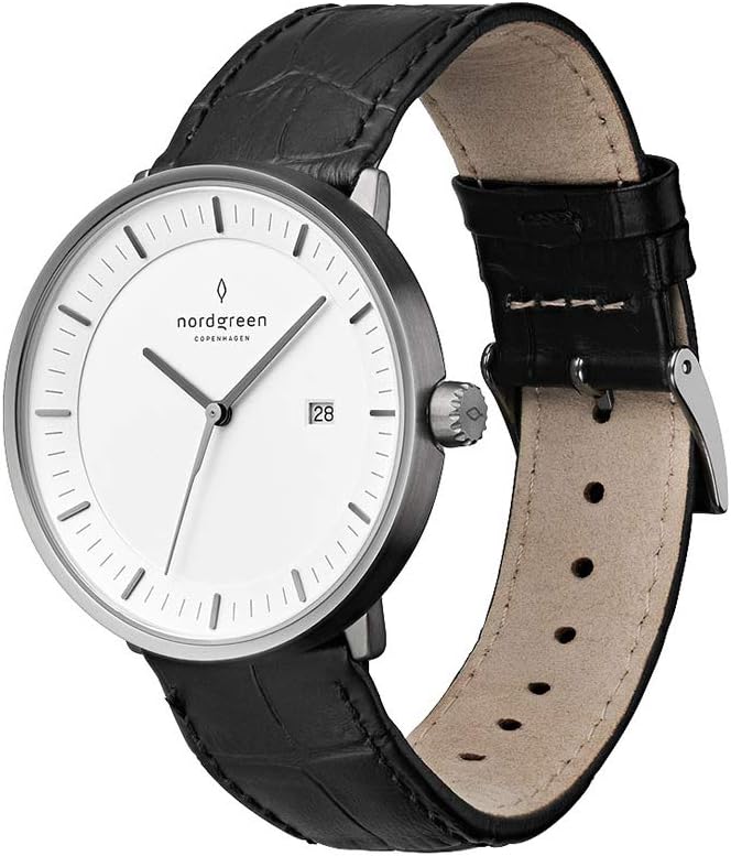 Nordgreen Philosopher Scandinavian Gun Metal Analogue Watch with Leather or Mesh Interchangeable Straps