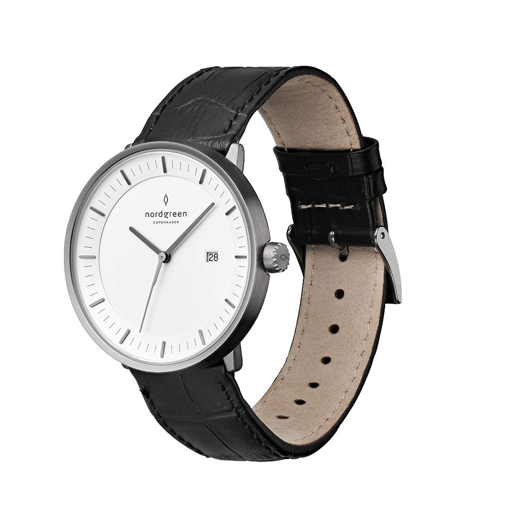 Nordgreen Philosopher Scandinavian Gun Metal Analogue Watch with Leather or Mesh Interchangeable Straps