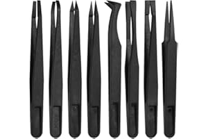 MMOBIEL 8Pcs Anti-Static Multifunctional Plastic Precision Tweezers Set, Slant Flat Tip Tweezer Pointy/Curved Tips Tweezers f