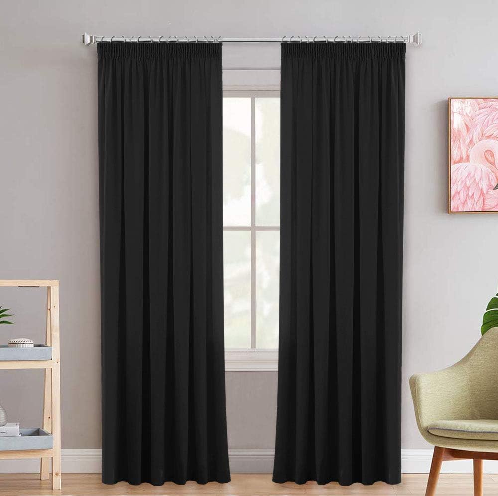 H.Versailtex Super Soft Blackout Pencil Pleat Black Curtains Thermal Insulated Panels Room Darkening & Energy Saving Window Drapes for Bedroom with Two Free Tiebacks