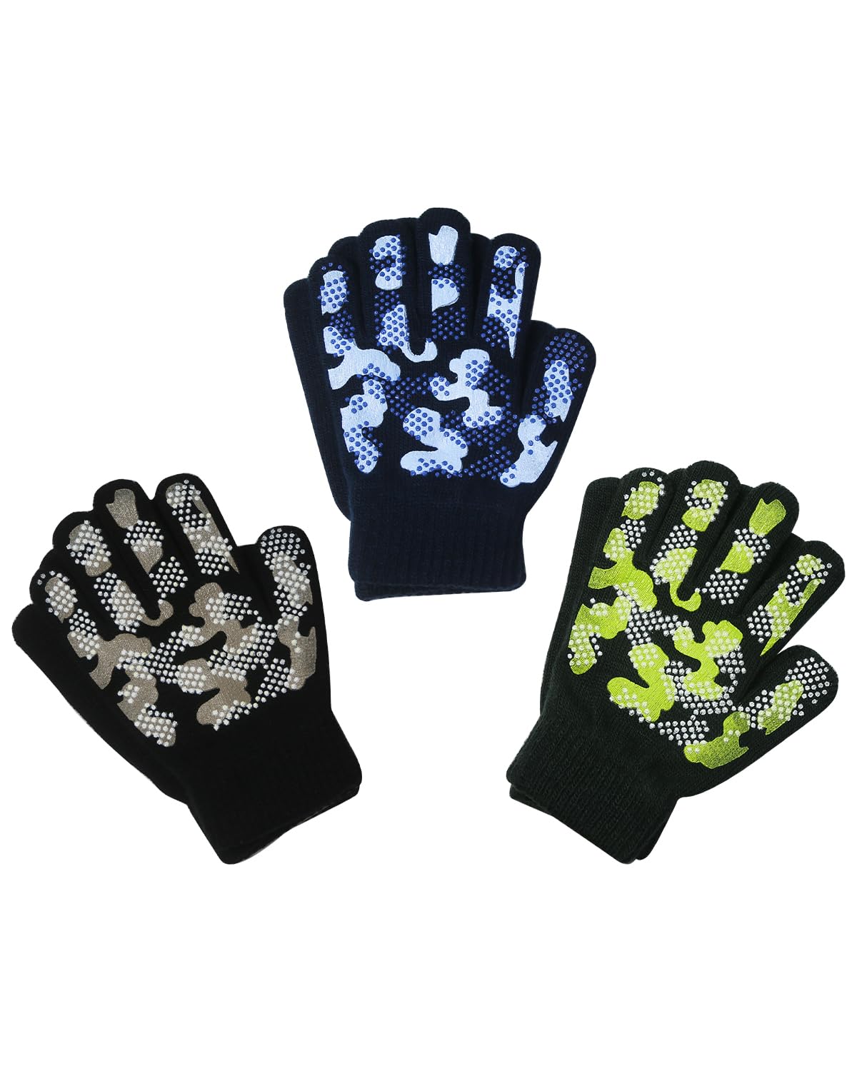 Evridwear Kids Winter Gloves,3 Pairs Knit Warm Stretch Gripper Children Magic Glove for Boys Girls 4-14 Years