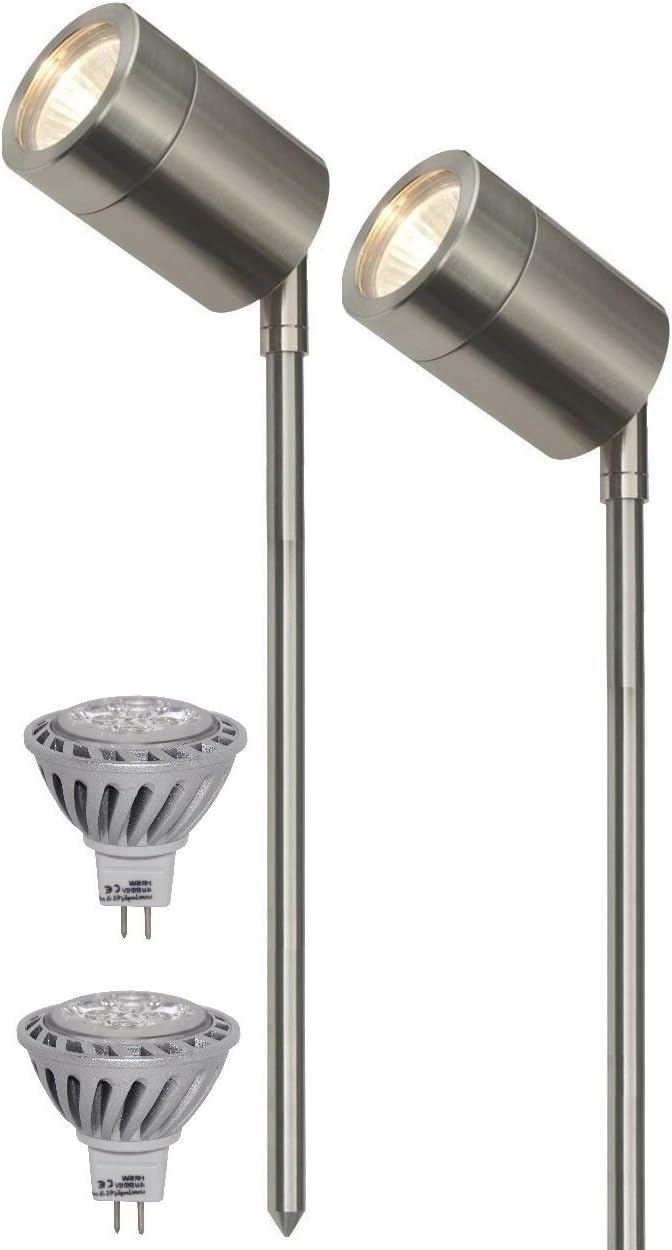 2 x LED Stainless Steel Low Voltage Garden Spike Light 12V Adjustable