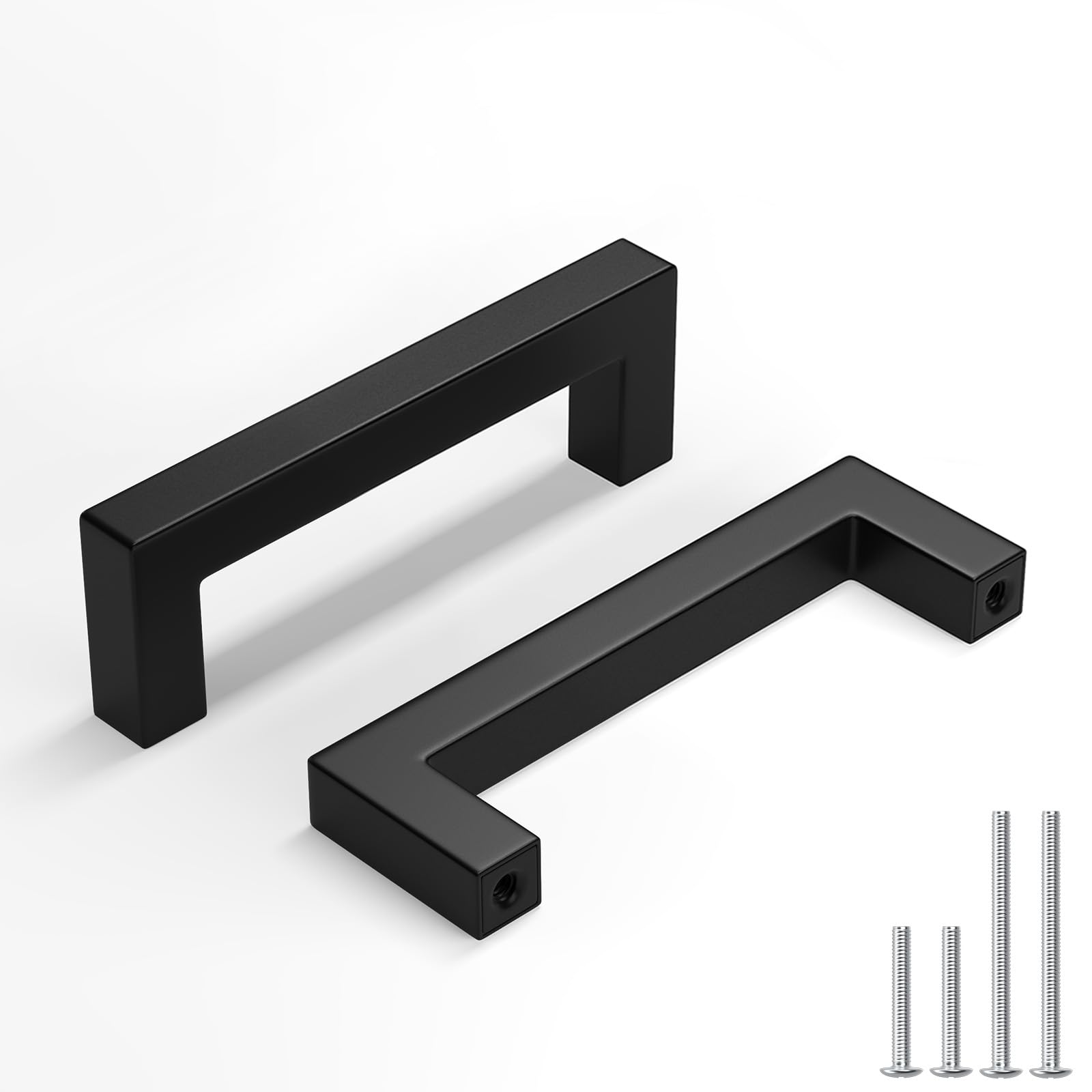 Photo 1 of homdiy 2 Pack Black Cabinet Pulls 3 Inch Matte Black Cabinet Pulls Stainless Steel Drawer Dresser Handles Drawer Handle Stainless Steel Dresser Hardware Center to Center 76mm Square Bar Hardware