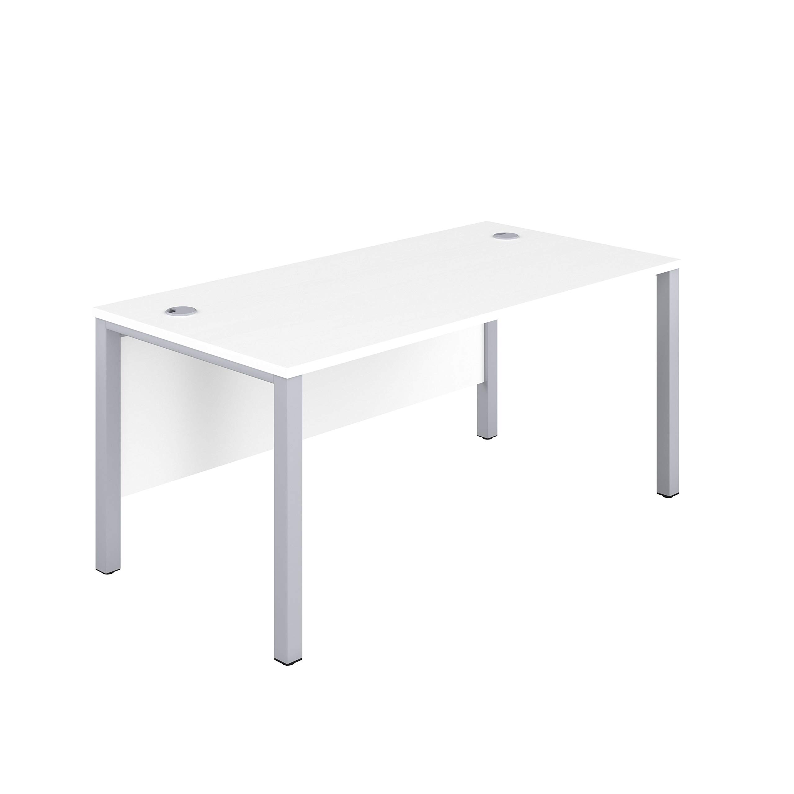 Office Hippo Heavy Duty Rectangular Goalpost Desk, Home Office Table, Integrated Cable Ports, PC Desk For Office or Home, 120cm x 60cm, MFC - White Top, Silver Legs — image 1