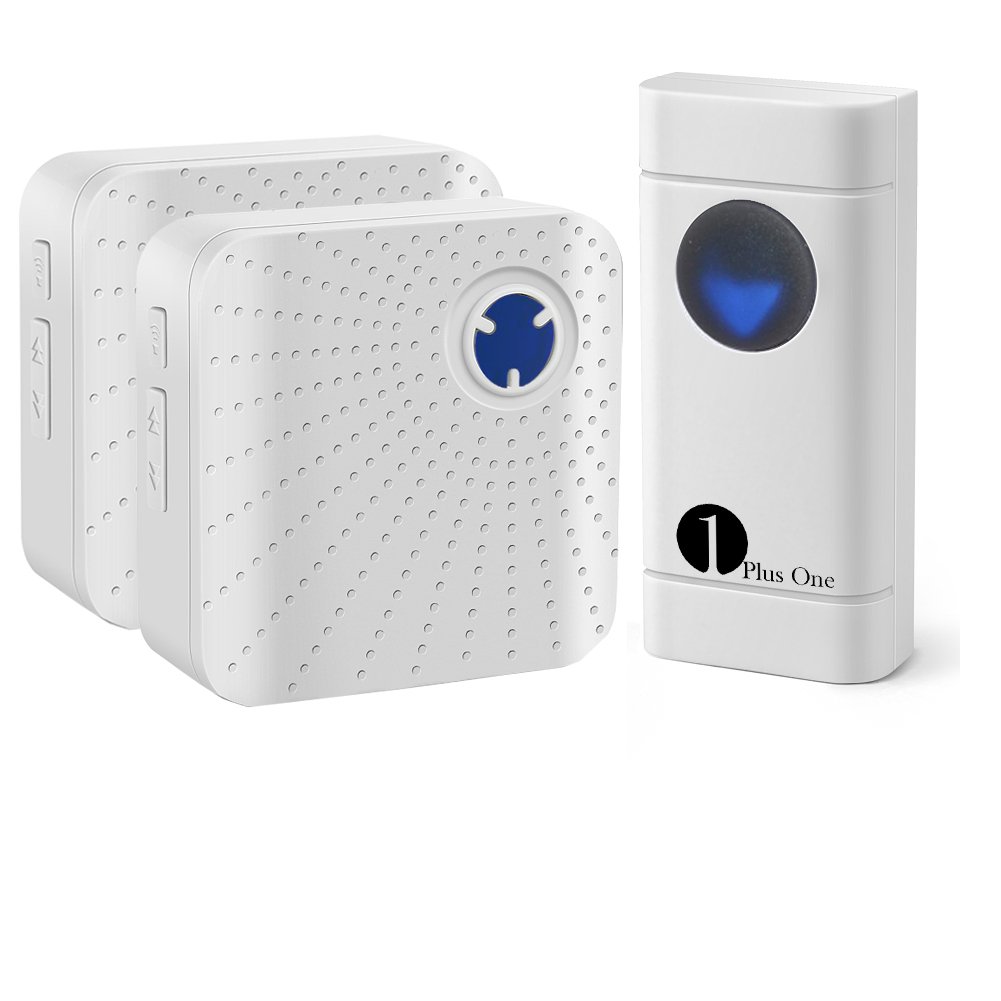 Wireless Doorbell Kit, 1PlusOne Waterproof Doorbell Button Operating at 1000 ft, 52 Ringtones 4 Volumes, No Batteries Required for Receiver (1 Push Button + 2 Receiver)