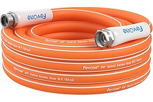 Fevone Garden Hose 25 ft, Heavy Duty Water Hose, Hybrid Polymer, Kink Resistance, Lightweight, Flexibility, Durability, Leak Free, Aluminum Fittings, 3/4" GHT, 5/8" ID, 600 Psi, Drinking Water Safe