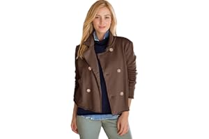 Malajisi Women's Cropped Pea Coat Notched Lapel Double Breasted Trench Overcoat Blazer Jacket with Pockets