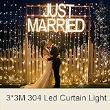 Blusow Curtain Lights 304led 9.8*9.8ft Warm White Christmas Curtain String Fairy Wedding Led Lights for Home, Garden, Holiday, Party, Outdoor Wall, Kitchen, Bathroom, Curtains, Window Decorations