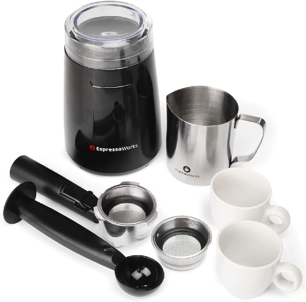 EspressoWorks 7 Pc All-in-One Espresso & Cappuccino Maker Machine Barista Bundle Set w/Built-in Steam Wand (Inc: Coffee Bean Grinder - Image 4