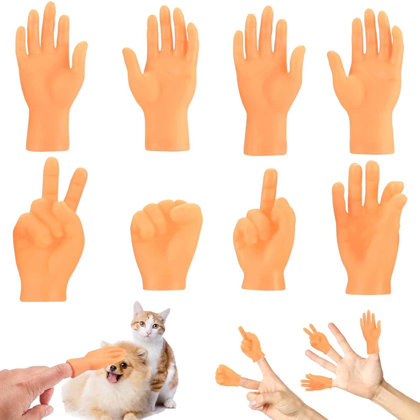 BOFYTR 8 Pcs Tiny Hands Finger Puppets, Small Mini Finger Hands, Mini Little Hands Finger Puppets, baby hands, Finger Props Rock-Scissors Toys for Cat Dog Pets Playtime