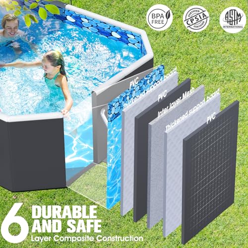 Luxfero Rectangular Tubular Pool with Canopy, Large Foldable Above Ground Pool, Metal Frame Thickened Tubular Pool, Easy to Store & Exhaustion Pool for Garden and Family, 228 x 127 x 50 cm