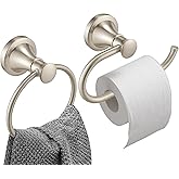 Hoimpro Brushed Nickel 2-Piece Bathroom Bath Set, Wall Mounted Bathroom Hardware Fixture (Towel Ring Holder, Toilet Paper Towel Holder), Bathroom Accessories, Stainless Steel and Zinc Alloy