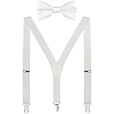 WDSKY Men's Boys' Bow Tie and Suspenders Set Y Shape Adjustable Elastic