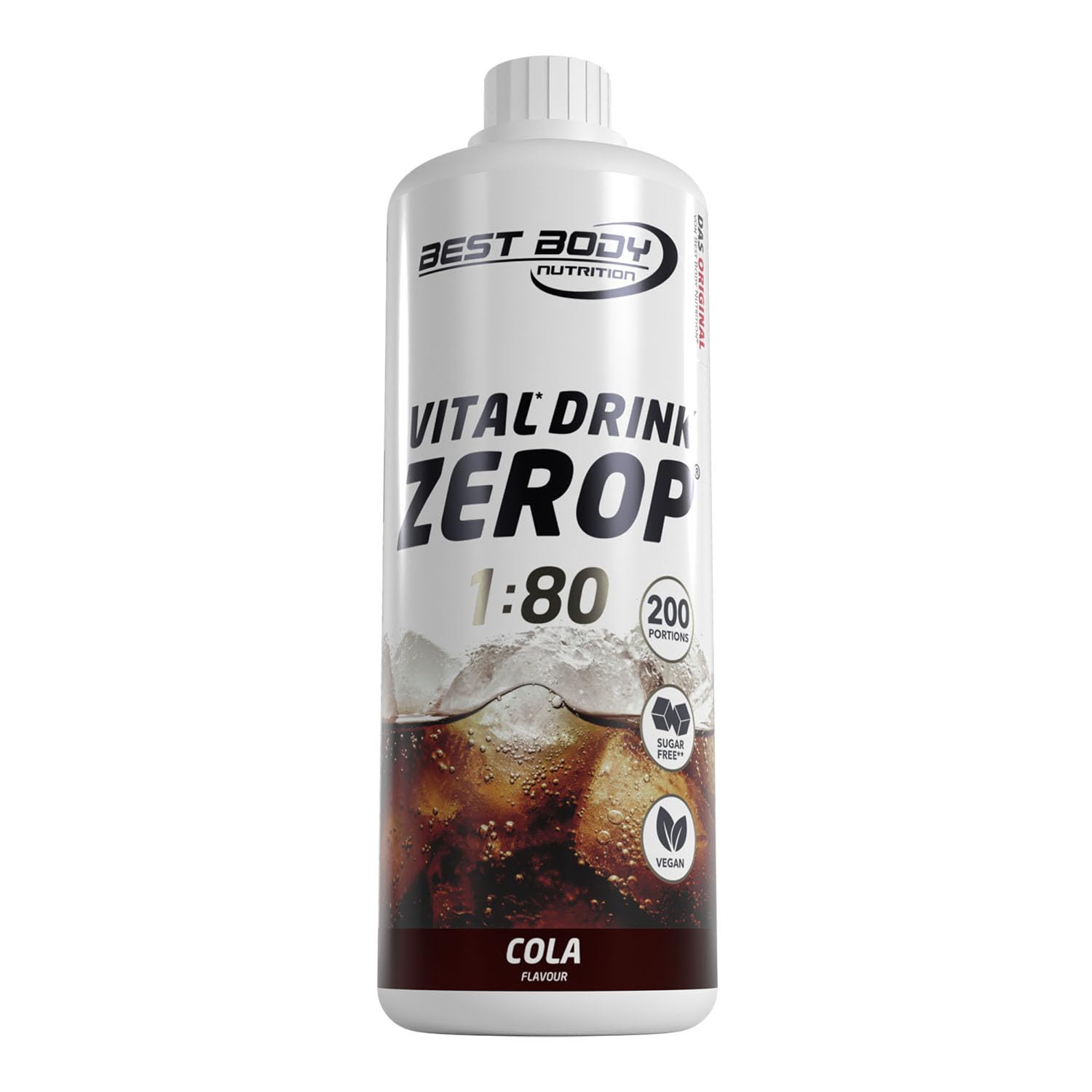 Best Body Nutrition ZEROP Vital Zuckerfreies Getränkekonzentrat Sirup Cola Ohne Aspartam 1 L ergibt 80 L Getränk Fitness Drink mit Vitaminen B1 B6 Niacin Kalorienarm Wassersprudler