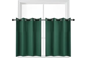 YGO Window Curtains Valances 36 inch Length Short Blackout Drapes Light Block Tier Valances Soft Fabric Thermal Drapery Blinds Grommet Top Home Decoration 52 x 36 in Hunter Green Pack of 2