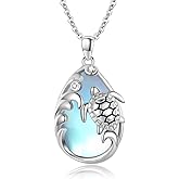 TwoAnts Ocean Jewelry 925 Sterling Silver Cute Turtle/Starfish/Dolphin/Shark/Whale Necklace with Moonstone Ocean Gifts for Women Wife Her