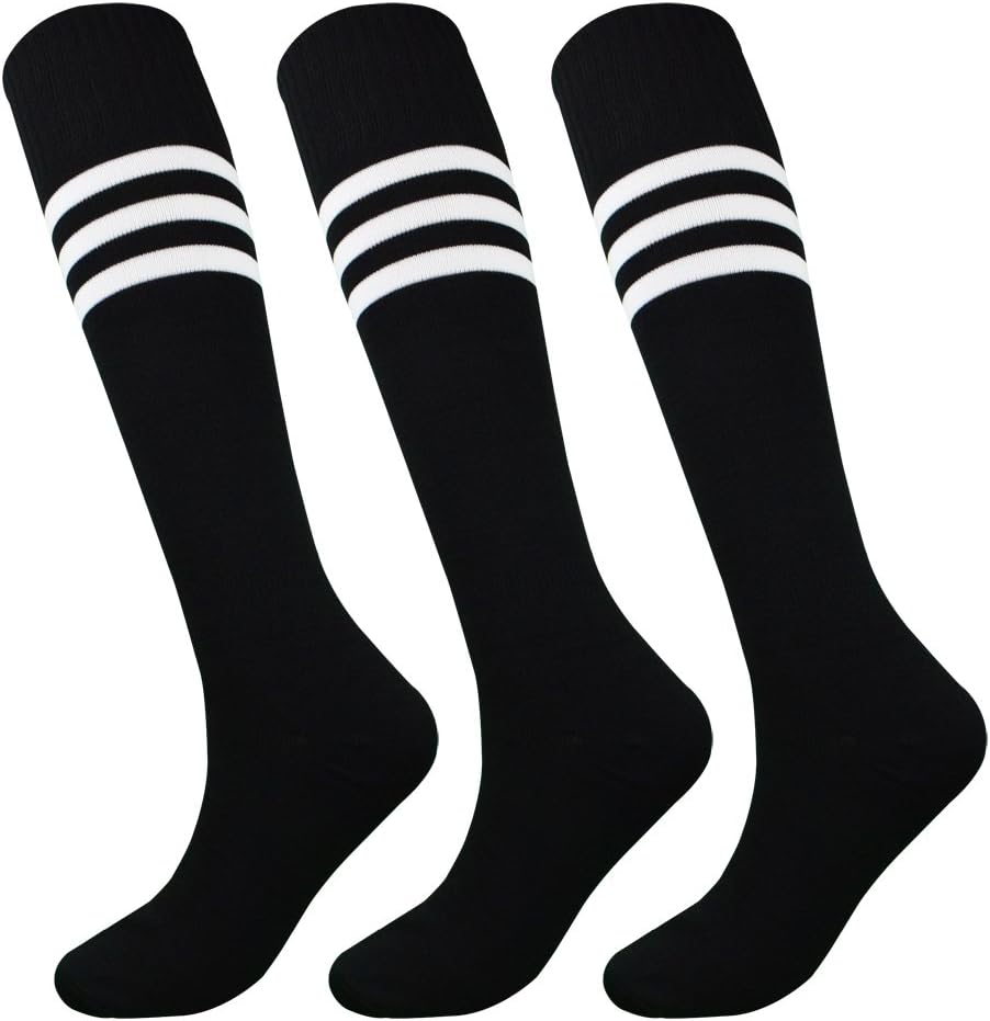Knee Length Striped Unisex Sports Socks Black and Blue 3/12 Pairs