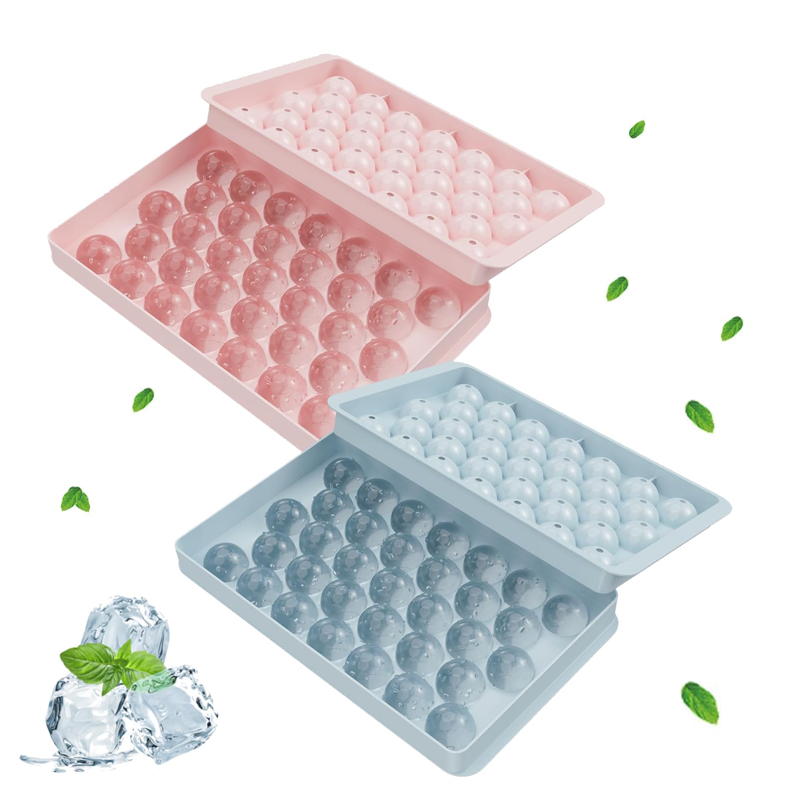 2 PCS Round Ice Cube Moulds With Lid - Ball Mould, Circle Tray, Reusable Easy-Remove Sphere Making Mold for Freezer Water and Other Drinks