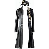 Nsoking Anime Mens Cosplay Costume Leather Coat Jacket Halloween Uniform Cloak Hat Custom