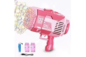 Fulercni Upgraded 132 Holes Bubble Machine Gun,Bazooka Bubble Machine,Rocket Bubble Gun Bubble Machine,Summer Toys Bubble Blaster Maker for Kids, Wedding, Birthday Gift (Pink)