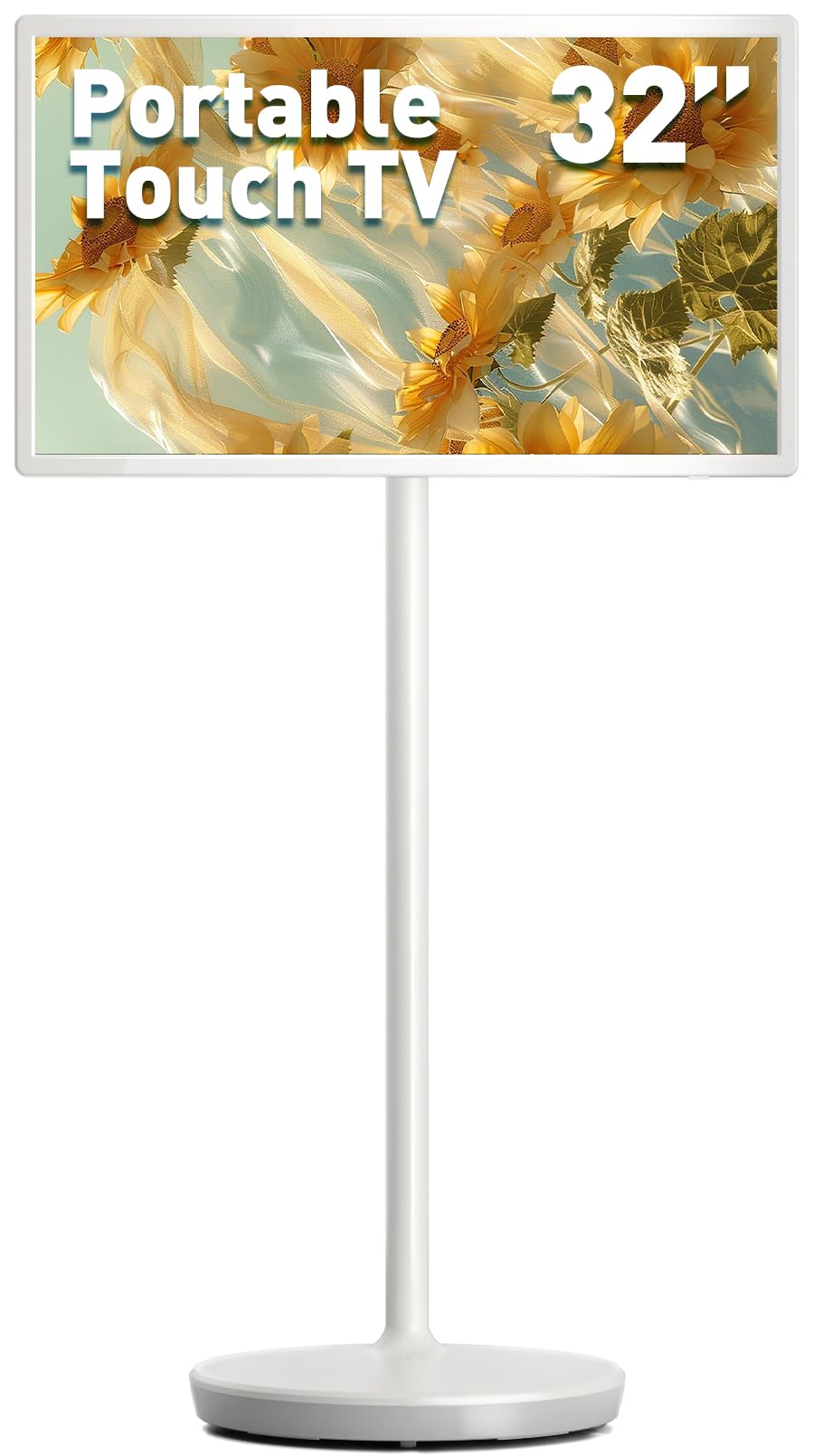 32-Inch Portable TV with Touch Screen | 6GB RAM + 128GB Storage | 1080P Full HD Portable Monitor with Built-in 8-Hour Battery | Android 13 OS | Rolling TV on Wheels | Remote Control