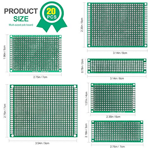 20 PCS Prototype Board, Double Side PCB Board Kit 7x9,6x8,3x7,4x6,2x8,5x7CM Circuit Boards for Soldering Arduino Boards DIY Home Projects Anti-Oxidation by Teenitor