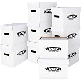 BCW Comic Book Short Boxes, 10 Pack, 150-175 Capacity | 200 lb test corrugated, stackable design, double-thick handles, protects collectibles, fits current and silver age