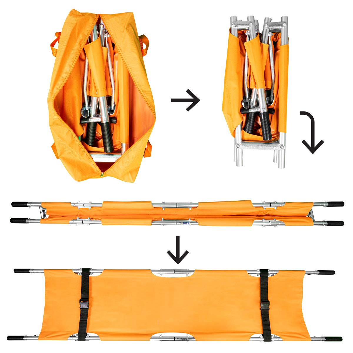 LINE2design Fold Stretcher with Handles Waterproof Aluminum Rescue Back Stretcher - Emergency Medical Portable Travel Size Patient Transport Stretcher EMT Backboard Medical Stretcher - Orange