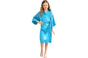 CuteOn Kids Girl's Satin Silky Kimono Robe for Spa Wedding Birthday Party Gifts