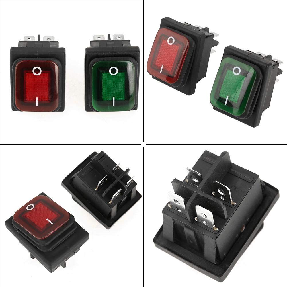 4 Pcs/Set Waterproof Rocker Toggle Switch 4 Pin 2 Position ON OFF Red Green Lamp Rocker Switch 220V Indicator Light Dustproof Red Green Lamp Rocker Switch Snap for Car Truck Boat Motorhome - Image 5