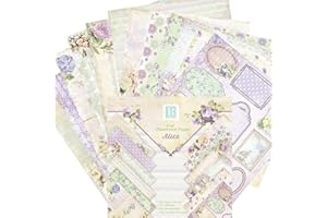 LYFJXX Scrapbooking Paper Pad, 24pcs Junk Journaling Craft Paper, Assorted Pattern Cutting Dies Background Art Origami Cardstock Paper, Single-Sided Vintage Scrapbooking DIY Decorative Cardmaking(Alice)