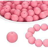 HARFINGTON 160Pcs Silicone Beads 12mm Round Rubber Focal Beads Bulk for Pens Keychain Bracelet Necklace DIY Crafts Making, Pink