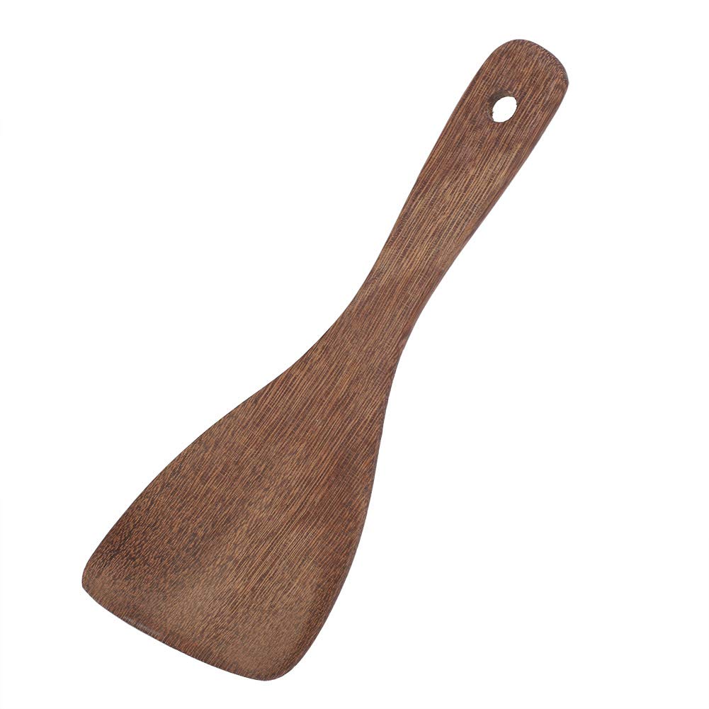 Yctze Wooden Kitchen Spatula, Cooking Shovel, Fried Rice Turner, Flat, Wide, Short Pointed with Rubber Handle, Thin, Suitable for Cooking, Frying, Utensils (Bevel)