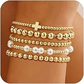 Fohufo Beaded Bracelets Gift Set for Women, 14K Gold Plated Layered Stackable Adjustable Bracelets Jewelry Gift Sets Stocking Stuffers