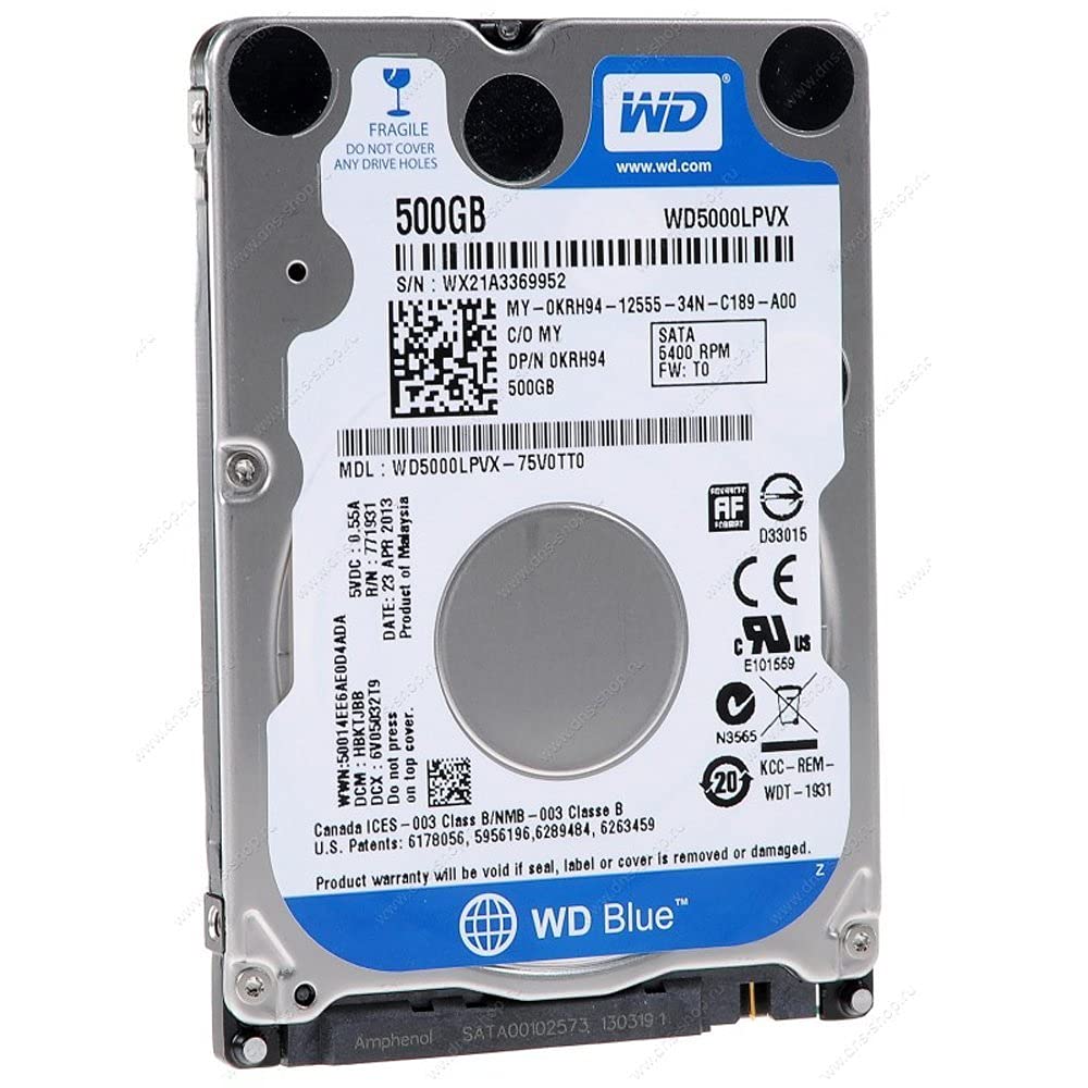 WD Blue WD5000LPVX 500 GB 5400 RPM 2.5-inch Mobile Hard Drive (Frustration Free Packaging)
