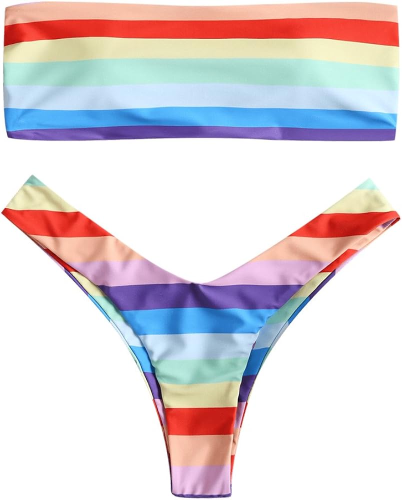 rainbow striped bandeau bikini
