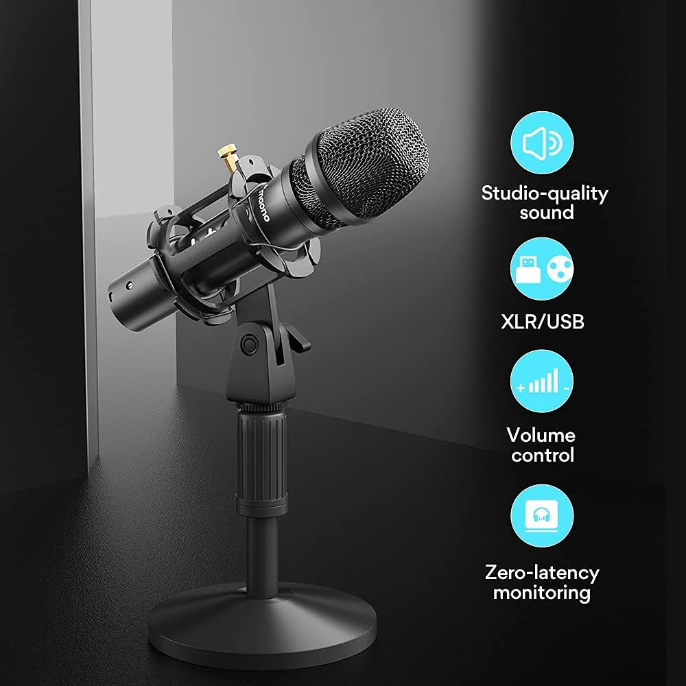 USB/XLR Cardioid Dynamic Microphone, MAONO Metal Professional Zero-latency Monitoring Mic with Volume Control for PC, Audio interface, Idea for Home Studio, Vocal, Podcast, Singing, Streaming (HD300T): Musical Instruments