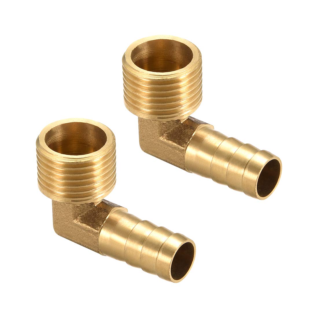 sourcing map Brass Barb Hose Fitting, 90 Degree Elbow 12mm Barbed to 1/2G Male Pipe Adapter Connector 2pcs